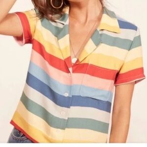 Reformation Multicolor Crop Striped Shirt sz L